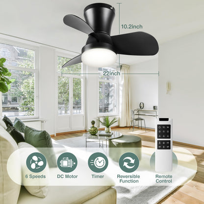 SUNMORY Ceiling Fans with Lights and Remote, 30 inch Low Profile Ceiling Fan with Light, Modern Flush Mount Ceiling Fan for Bedroom/Kitchen/Dining Room/Patio, 6 Wind Speeds, Dimmable, White