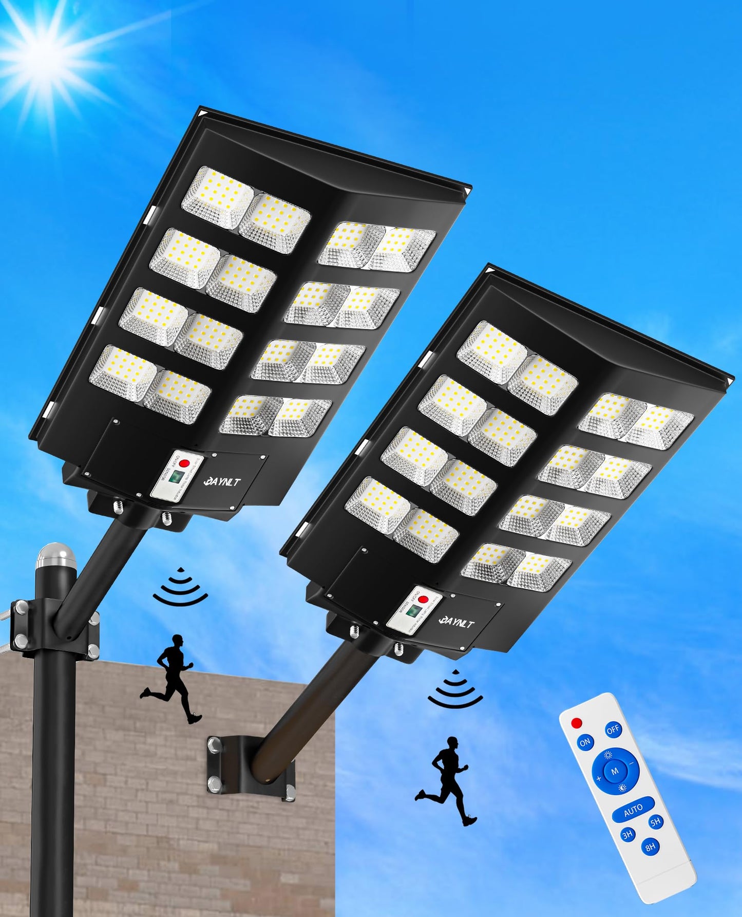JAYNLT Y-7200W Solar Street Lights Outdoor,680000LM 6500K High Lumen Solar Parking Lot Lights Commercial, Dusk to Dawn Solar Security Flood Lights with Motion Sensor for Parking Lot,Garage,Stadium