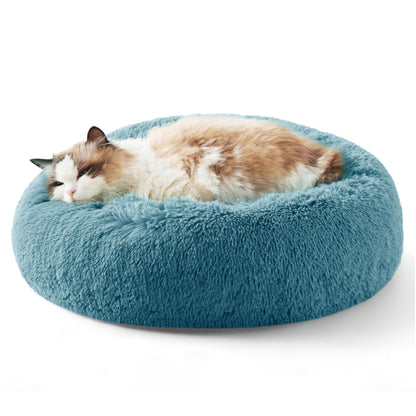 Bedsure Calming Cat Beds for Indoor Cats - Small Cat Bed Washable 20 inches, Anti-Slip Round Fluffy Plush Faux Fur Pet Bed, Fits up to 15 lbs Pets, Camel