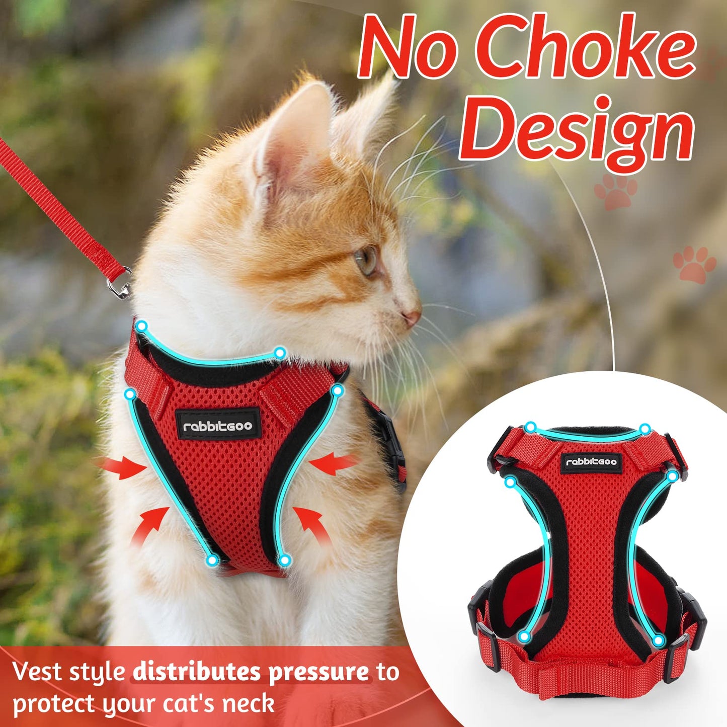 rabbitgoo Cat Harness and Leash for Walking, Escape Proof Soft Adjustable Vest Harnesses for Cats, Easy Control Breathable Reflective Strips Jacket, Black, XS