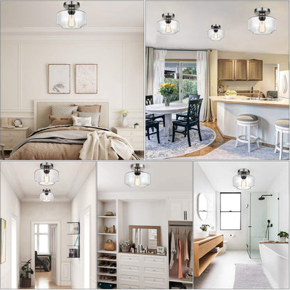 MAXvolador Industrial Semi Flush Mount Ceiling Light, Clear Glass Pendant Lamp Shade, Farmhouse Lighting for Hallway, Vintage Hanging Light Fixtures