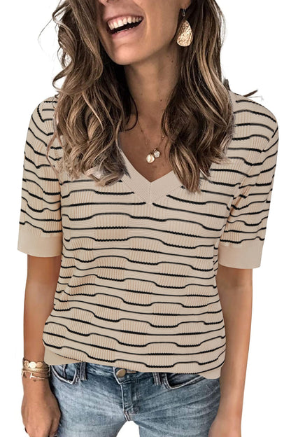 Arach&Cloz Women's Tops 2025 Spring Summer Short Sleeve Sweater Fashion Trendy Dressy Casual Outfit Versatile Knit Blouse