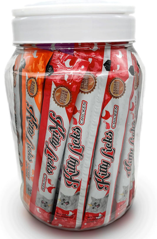 Rena's Recipe Kitty Licks Chicken Barrel (60 Tubes) 3 flavorsX20 Tubes Cream Lickable Cat Treats