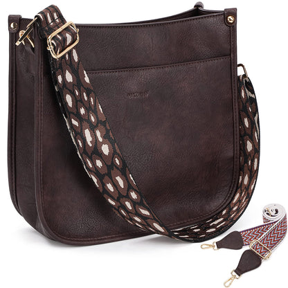 HKCLUF Crossbody Bags for Women Trendy Vegan Leather Hobo Handbags With 2PCS Adjustable Guitar Strap Shoulder Bucket Bags