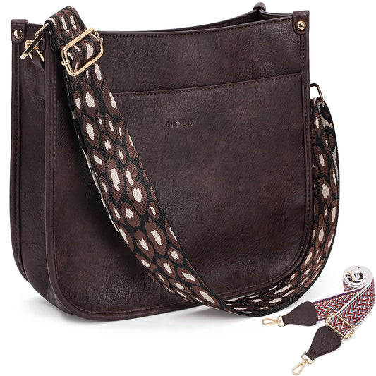 HKCLUF Crossbody Bags for Women Trendy Vegan Leather Hobo Handbags With 2PCS Adjustable Guitar Strap Shoulder Bucket Bags