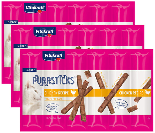 Vitakraft PurrSticks Meaty Cat Sticks - Chicken - Segmented and Breakable Meatstick - Deliciously Tender