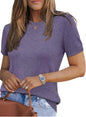 Arach&Cloz Women's Wool Blend Loose Fit Soft Summer Sweater Short Sleeve Crew Neck Casual Pullover Tops Trendy Outfits 2025