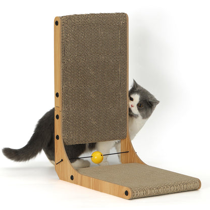 FUKUMARU Cat Scratcher, 26.8 Inch L Shape Cat Scratch Pad Wall Mounted, Cat Scratching Cardboard with Ball Toy for Indoor Cats, Large Size