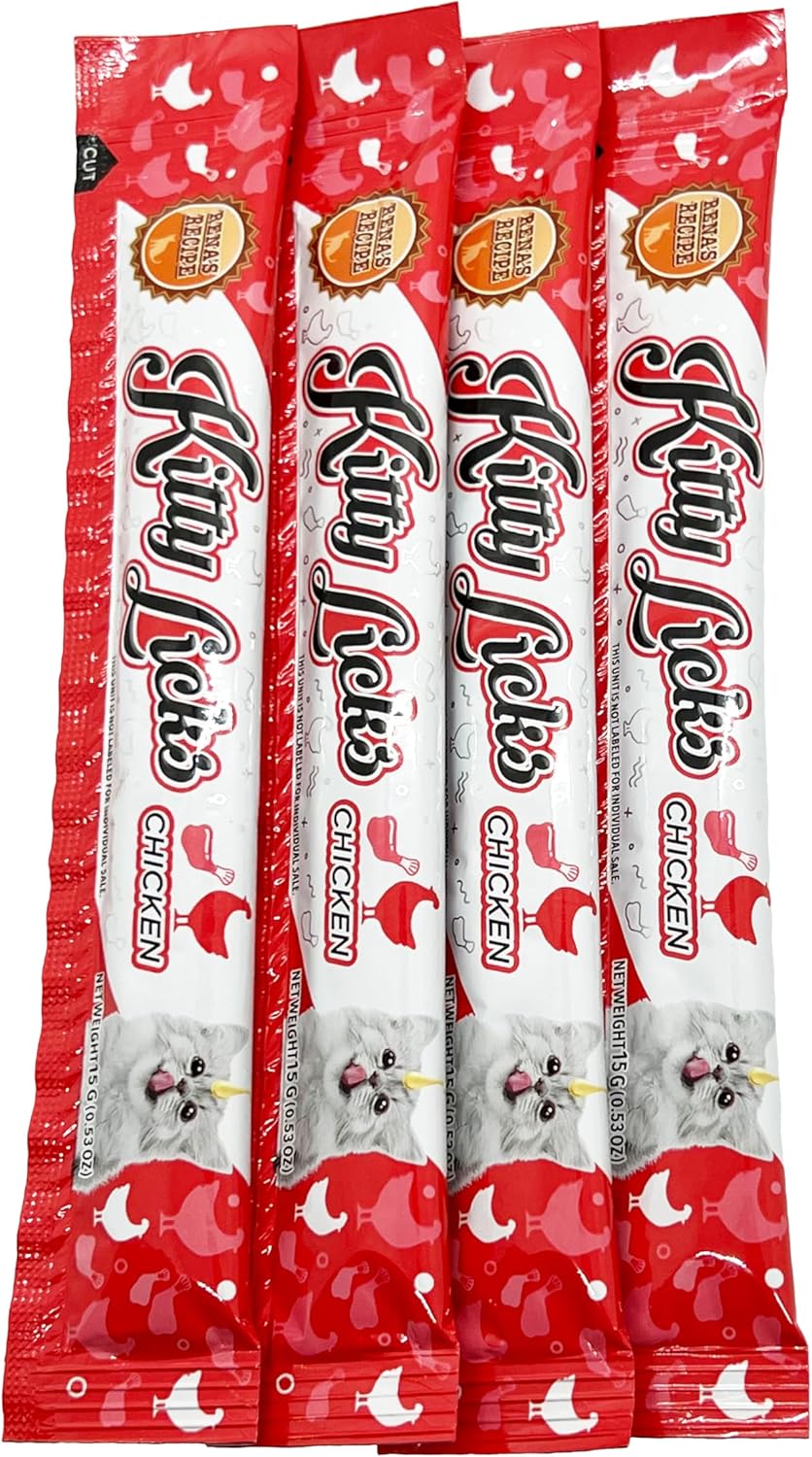Rena's Recipe Kitty Licks Chicken Barrel (60 Tubes) 3 flavorsX20 Tubes Cream Lickable Cat Treats