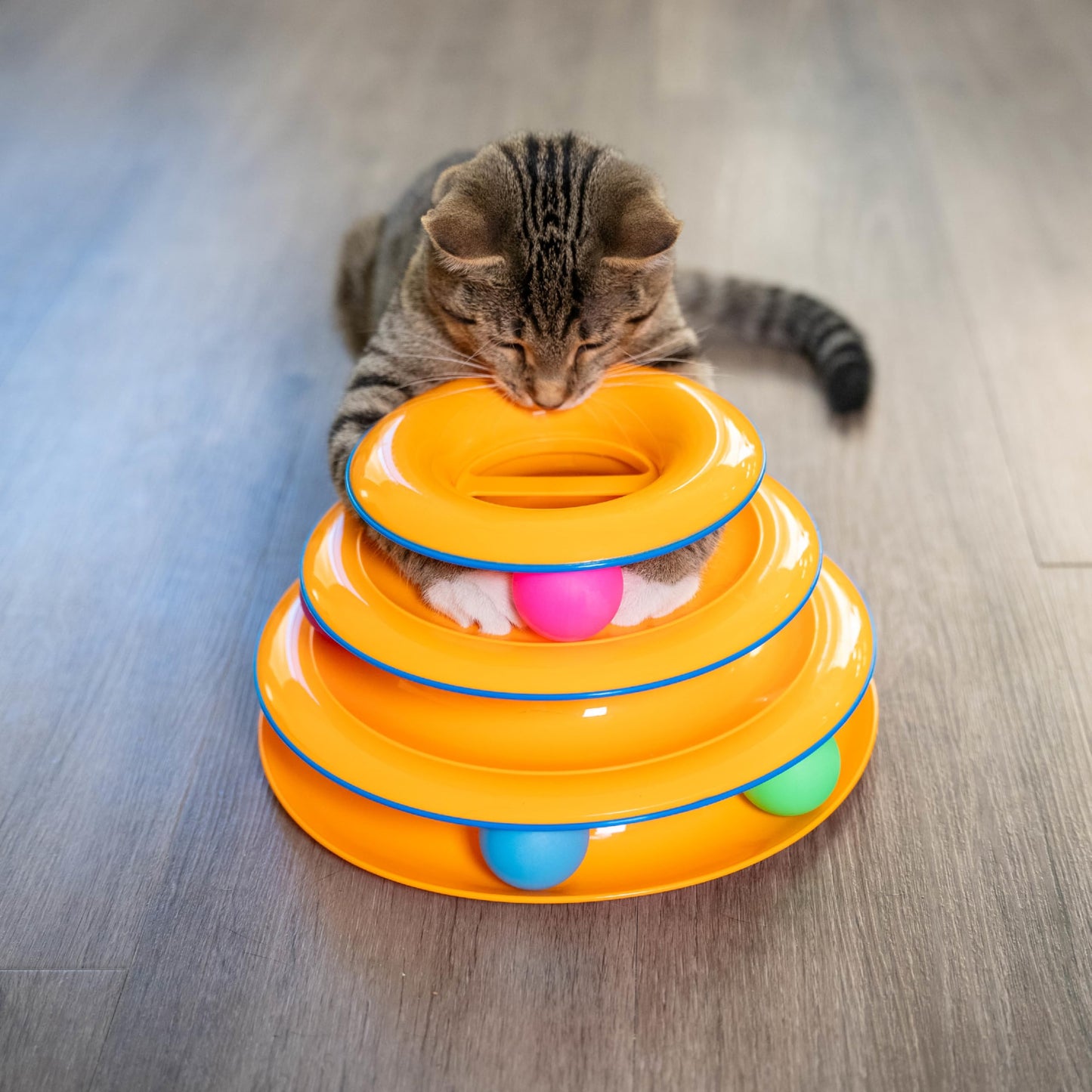 Catstages Tower of Tracks Interactive 3-Tier Cat Track Toy with Spinning Balls, Orange