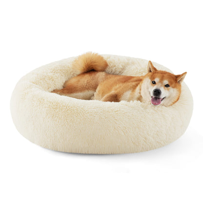 Bedsure Calming Cat Beds for Indoor Cats - Small Cat Bed Washable 20 inches, Anti-Slip Round Fluffy Plush Faux Fur Pet Bed, Fits up to 15 lbs Pets, Camel