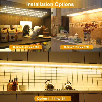 LAFULIT Under Cabinet Lighting Kit - 8 PCS, 2700K Warm White Flexible LED Strip Lights with Remote and Power Adapter for Kitchen Cabinets, Shelf, Desk, Counter - 13ft