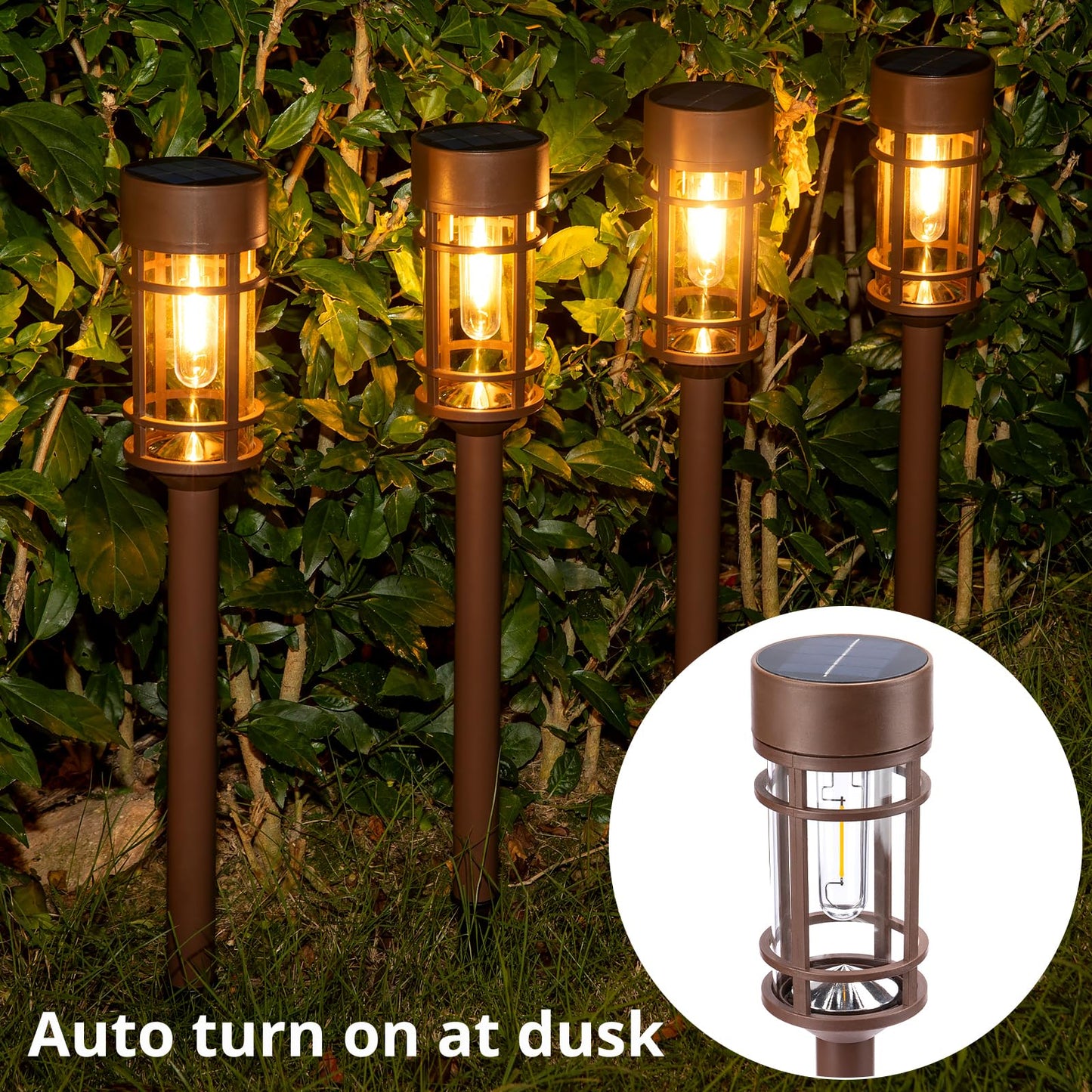 8 Pack Solar Pathway Lights Outdoor, Waterproof Solar Lights Outdoor with Metal & Glass Design - Auto On/Off, Long-Lasting, Landscape Lighting for Garden, Yard, Lawn, Driveway, Walkway