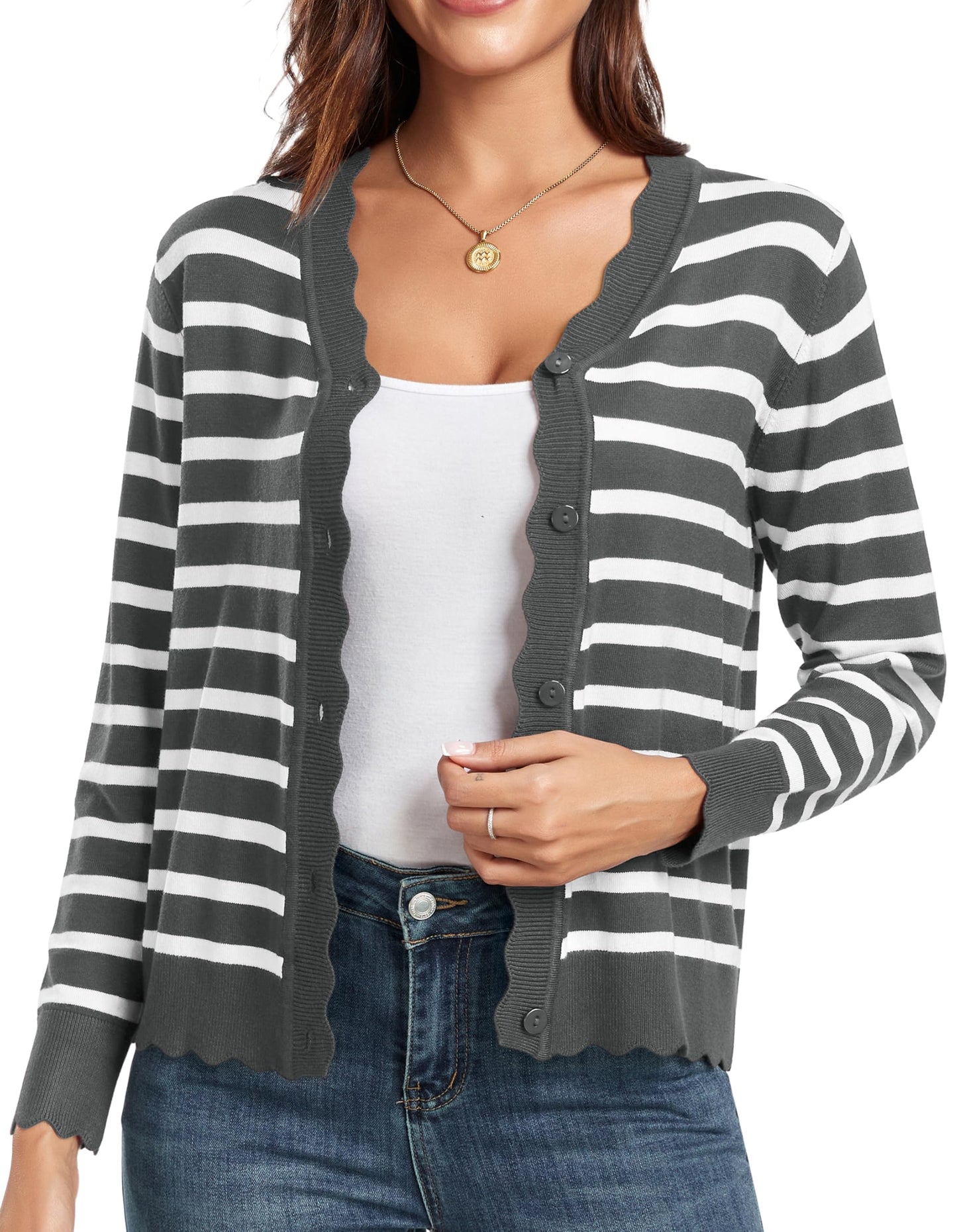 GRECERELLE Women's Long Sleeve V-Neck Button Down Cardigan Knit Shrugs Sweater
