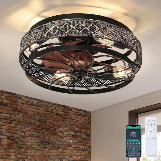 18 Inch Industrial Caged Ceiling Fan With Light Remote-0