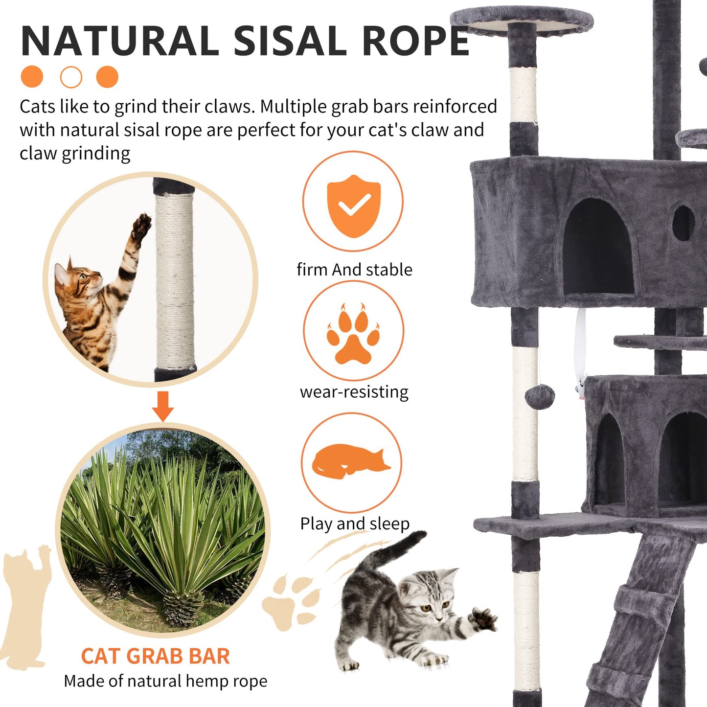 BestPet 54in Cat Tree Tower for Indoor Cats,Multi-Level Furniture Activity Center with Scratching Posts Stand House Condo Funny Toys Kittens Pet Play House,Dark Gray