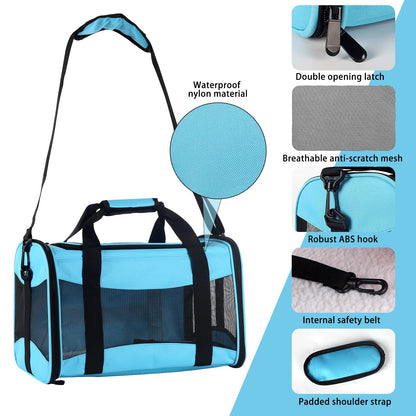 Cat Carrying Case Pet Dog Carrier Soft-Sided Cat Bag Airline Approved, Pet Travel Carrier Up to 15 Lbs, Collapsible Cat Carrier Dog Carrier for Medium Cats Small Cats Dogs(17x11x11 Green)