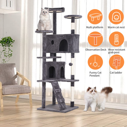 BestPet 54in Cat Tree Tower for Indoor Cats,Multi-Level Furniture Activity Center with Scratching Posts Stand House Condo Funny Toys Kittens Pet Play House,Dark Gray