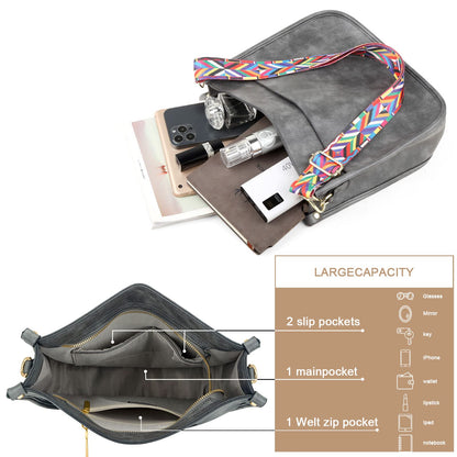 HKCLUF Crossbody Bags for Women Trendy Vegan Leather Hobo Handbags With 2PCS Adjustable Guitar Strap Shoulder Bucket Bags