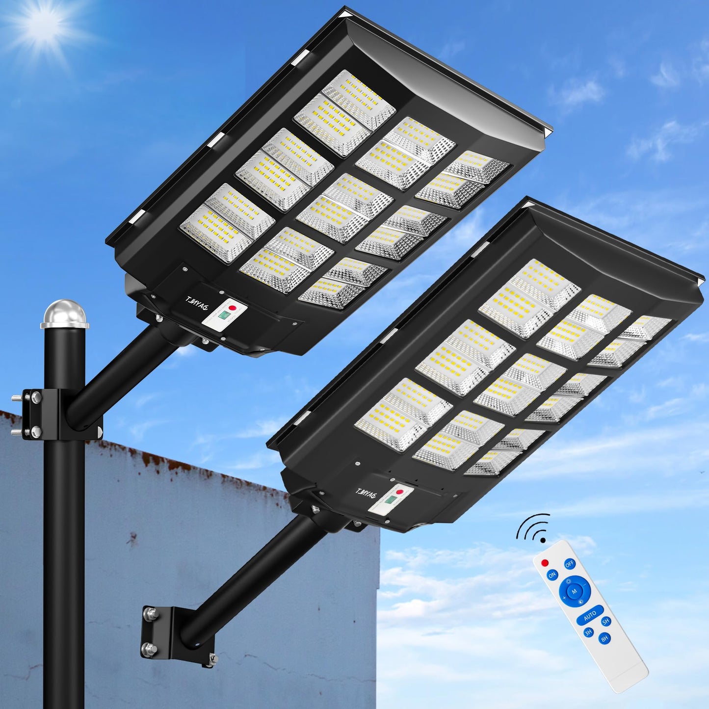 JAYNLT Y-7200W Solar Street Lights Outdoor,680000LM 6500K High Lumen Solar Parking Lot Lights Commercial, Dusk to Dawn Solar Security Flood Lights with Motion Sensor for Parking Lot,Garage,Stadium