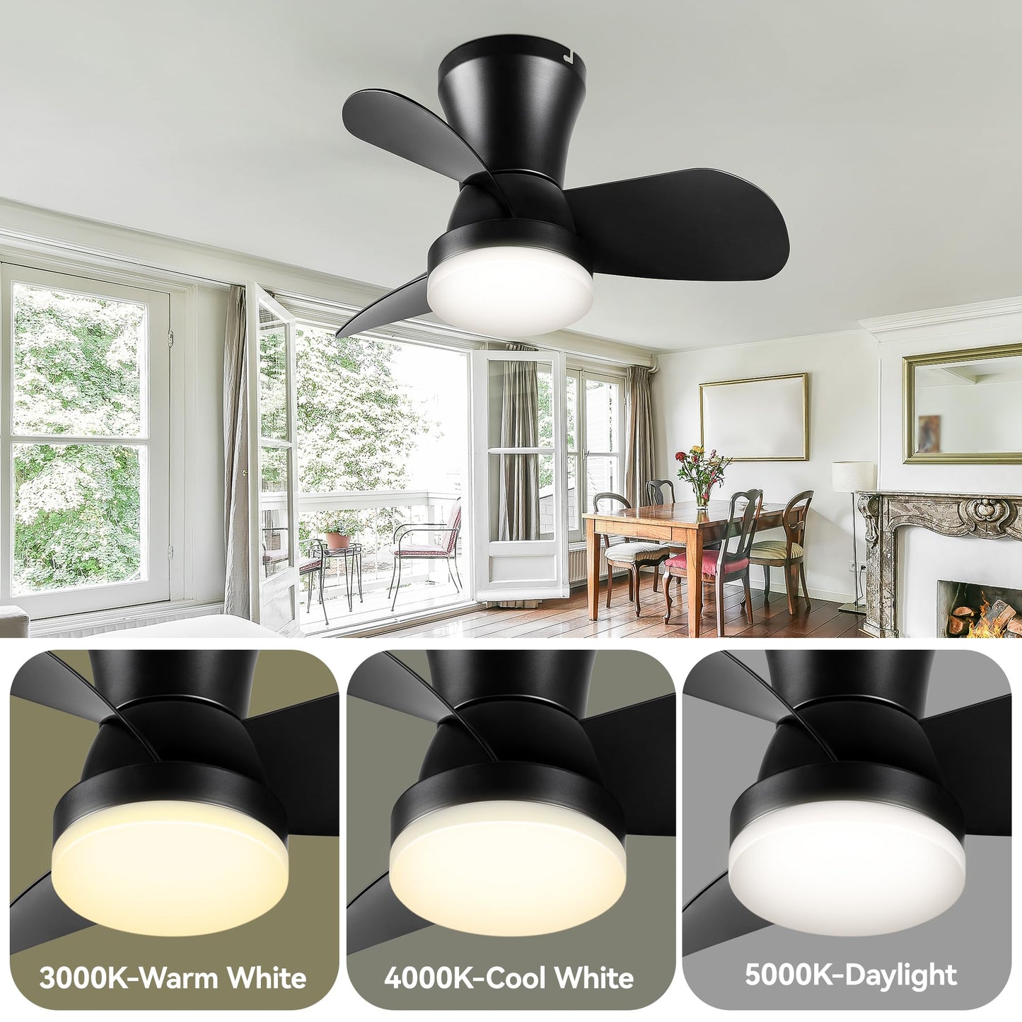 SUNMORY Ceiling Fans with Lights and Remote, 30 inch Low Profile Ceiling Fan with Light, Modern Flush Mount Ceiling Fan for Bedroom/Kitchen/Dining Room/Patio, 6 Wind Speeds, Dimmable, White