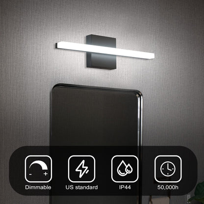 Combuh LED Bathroom Vanity Light Bar 16 Inch 9W Black IP44 Bathroom Light Fixtures Over Mirror Modern Bath Wall Lighting Fixture Sconce Indoor Cool White 6000K