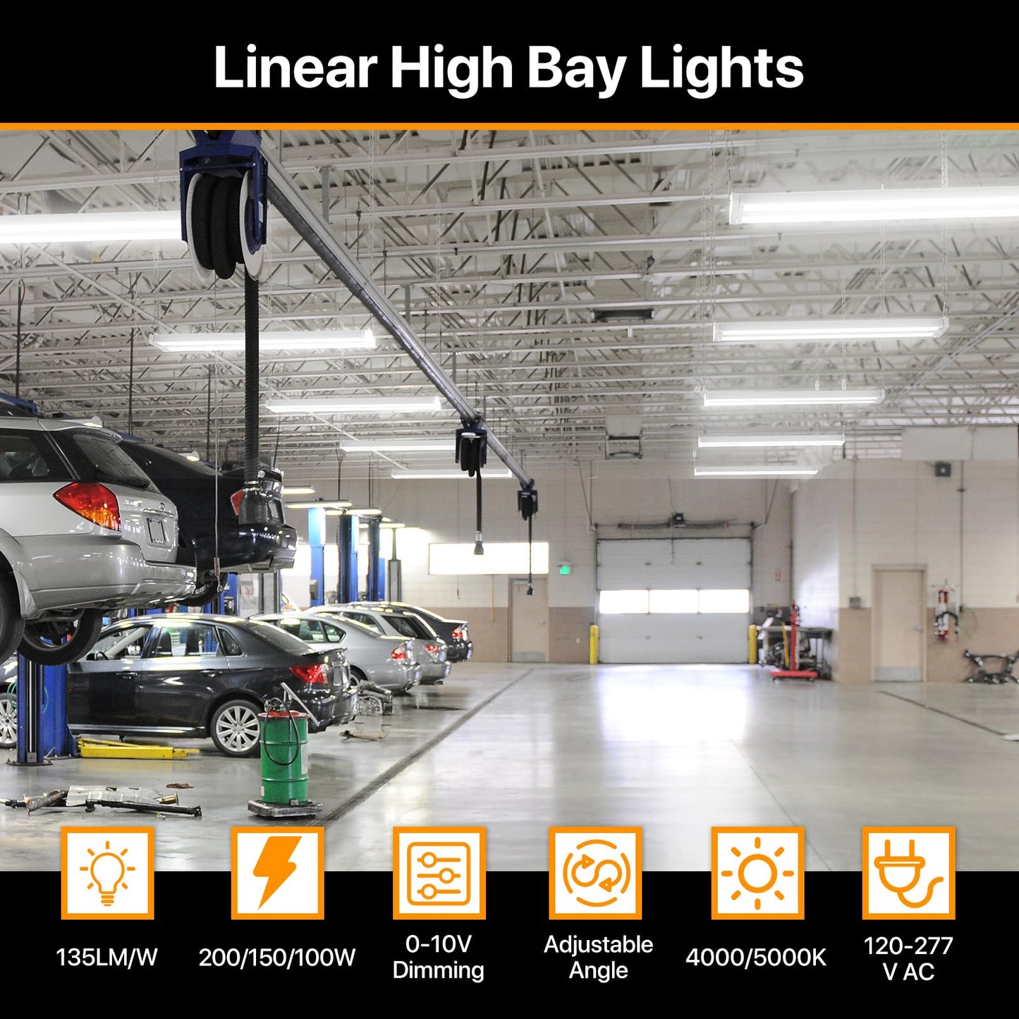 High Bay Led Shop Lights 150W 2Pack 4000K/5000K Switchable Linear High Bay Light Directional 0-10V Dimmable 100-277V Hardwire 135LM/W Commercial Lighting for Warehouse, Workshop, Supermarket