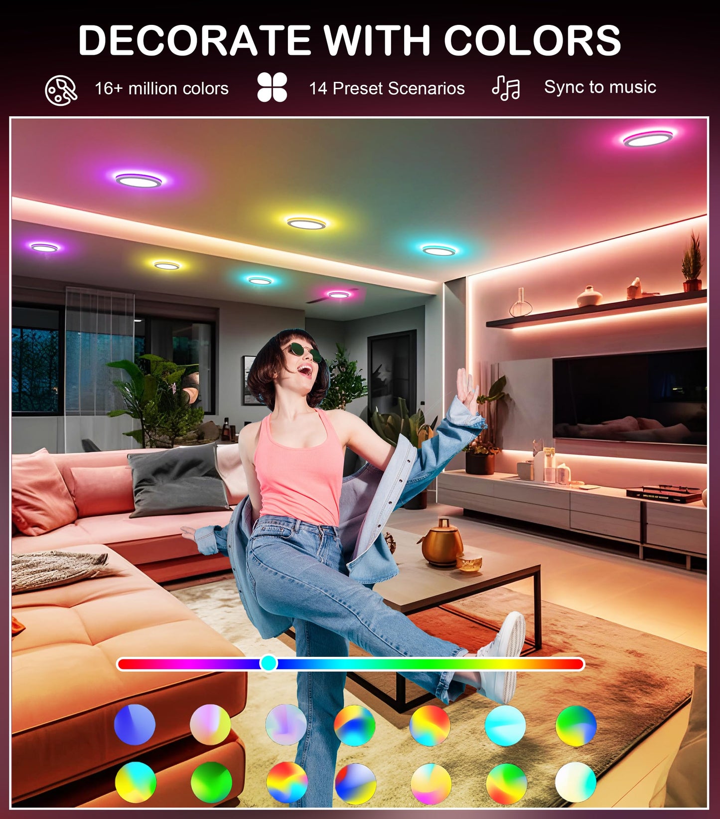 [6 Pack] CLOUDY BAY 4inch Smart WiFi LED Recessed Lights,RGBCW Color Changing Recessed Lighting,Compatible with Alexa and Google Home Assistant,10W 2700K-6500K,CRI90+ Wet Location,White Finish