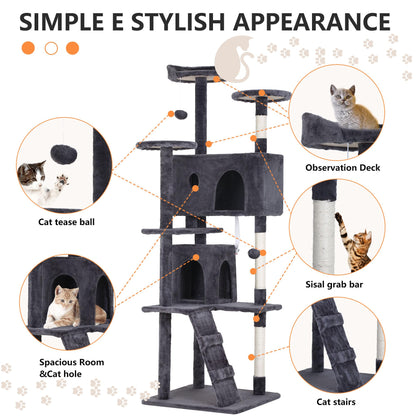 BestPet 54in Cat Tree Tower for Indoor Cats,Multi-Level Furniture Activity Center with Scratching Posts Stand House Condo Funny Toys Kittens Pet Play House,Dark Gray