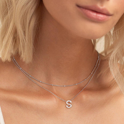 IEFWELL Dainty Initial Necklaces for Women Girls - 14K Gold White Gold Plated Letter A-Z Necklace Simple Choker Chain Necklaces, Layered Gold Jewelry for Women Teen Girls Gifts