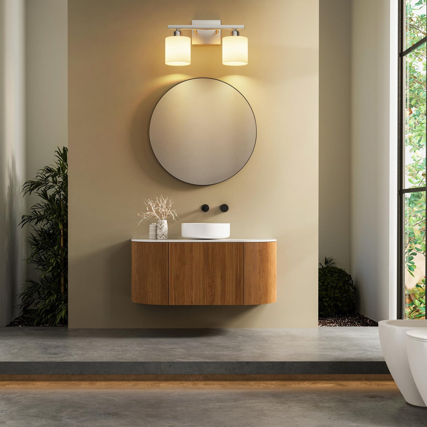 PARTPHONER Bathroom Light Fixtures, Bathroom Lighting Fixtures Over Mirror, Interior Classic Vanity Lights, Modern Bathroom Vanity Light with Textured White Glass Shade, Brushed Nickel, 3-Light