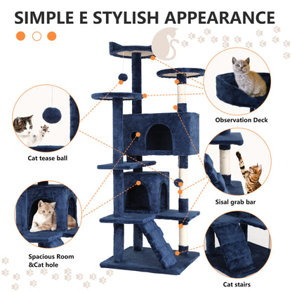 BestPet 54in Cat Tree Tower for Indoor Cats,Multi-Level Furniture Activity Center with Scratching Posts Stand House Condo Funny Toys Kittens Pet Play House,Dark Gray