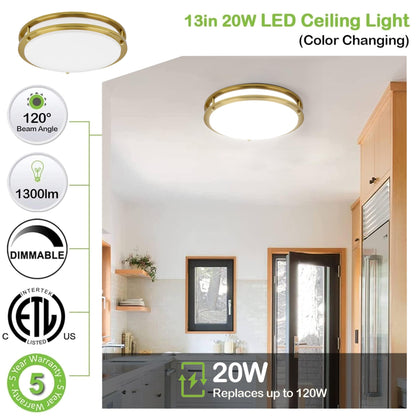 13 inch Flush Mount LED Ceiling Light Fixture, 2700K/3000K/3500K/4000K/5000K Adjustable Ceiling Lights, Oil Rubbed Bronze Saturn Dimmable Lighting for Hallway Bathroom Kitchen or Stairwell, ETL Listed