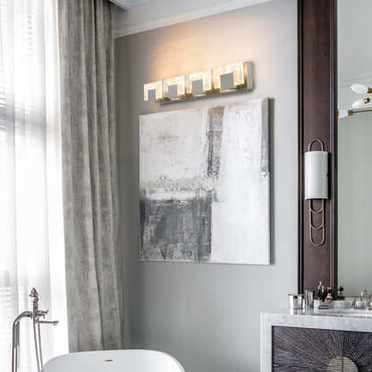 LED Bathroom Vanity Light: 24 inch Brushed Gold Acrylic Modern Lighting Fixtures - 3 Lights Contemporary Smoke Design Wall Lights Fixture Over Mirror 3000K