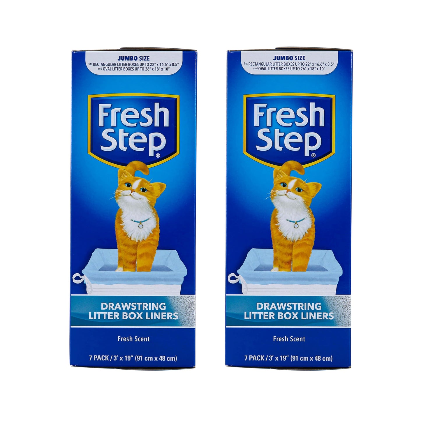 Fresh Step Drawstring Cat Litter Box Liners, Unscented, Size Jumbo, 36" x 19" | Kitty Litter Bags - 15 Count - Cat Litter Liners for Rectangle or Oval Large Litterboxes