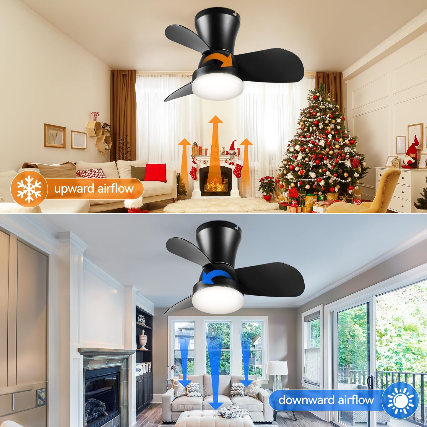 SUNMORY Ceiling Fans with Lights and Remote, 30 inch Low Profile Ceiling Fan with Light, Modern Flush Mount Ceiling Fan for Bedroom/Kitchen/Dining Room/Patio, 6 Wind Speeds, Dimmable, White