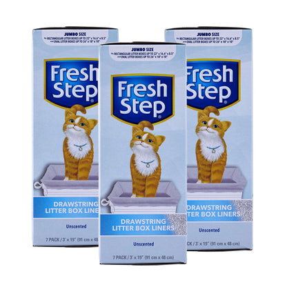 Fresh Step Drawstring Cat Litter Box Liners, Unscented, Size Jumbo, 36" x 19" | Kitty Litter Bags - 15 Count - Cat Litter Liners for Rectangle or Oval Large Litterboxes