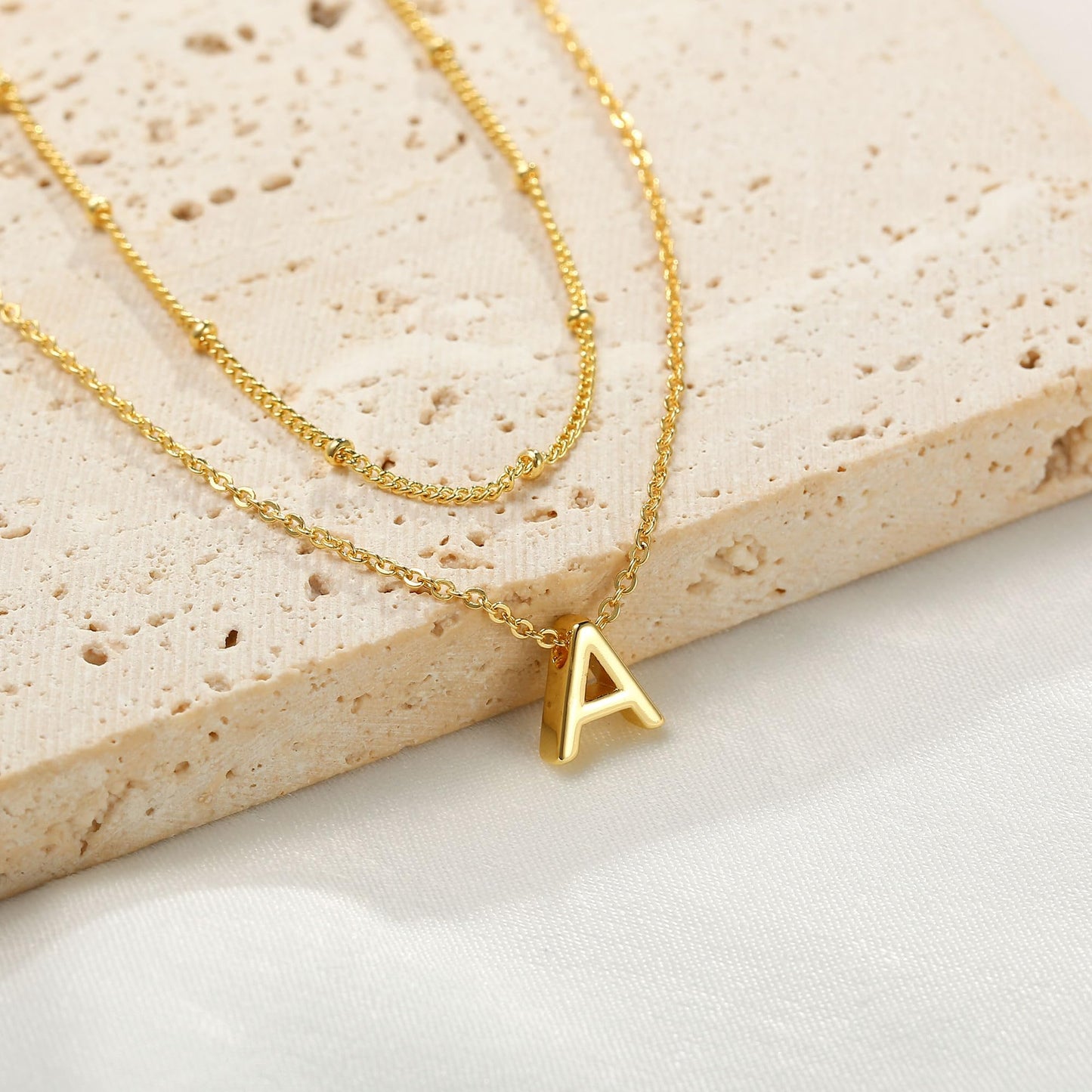 IEFWELL Dainty Initial Necklaces for Women Girls - 14K Gold White Gold Plated Letter A-Z Necklace Simple Choker Chain Necklaces, Layered Gold Jewelry for Women Teen Girls Gifts