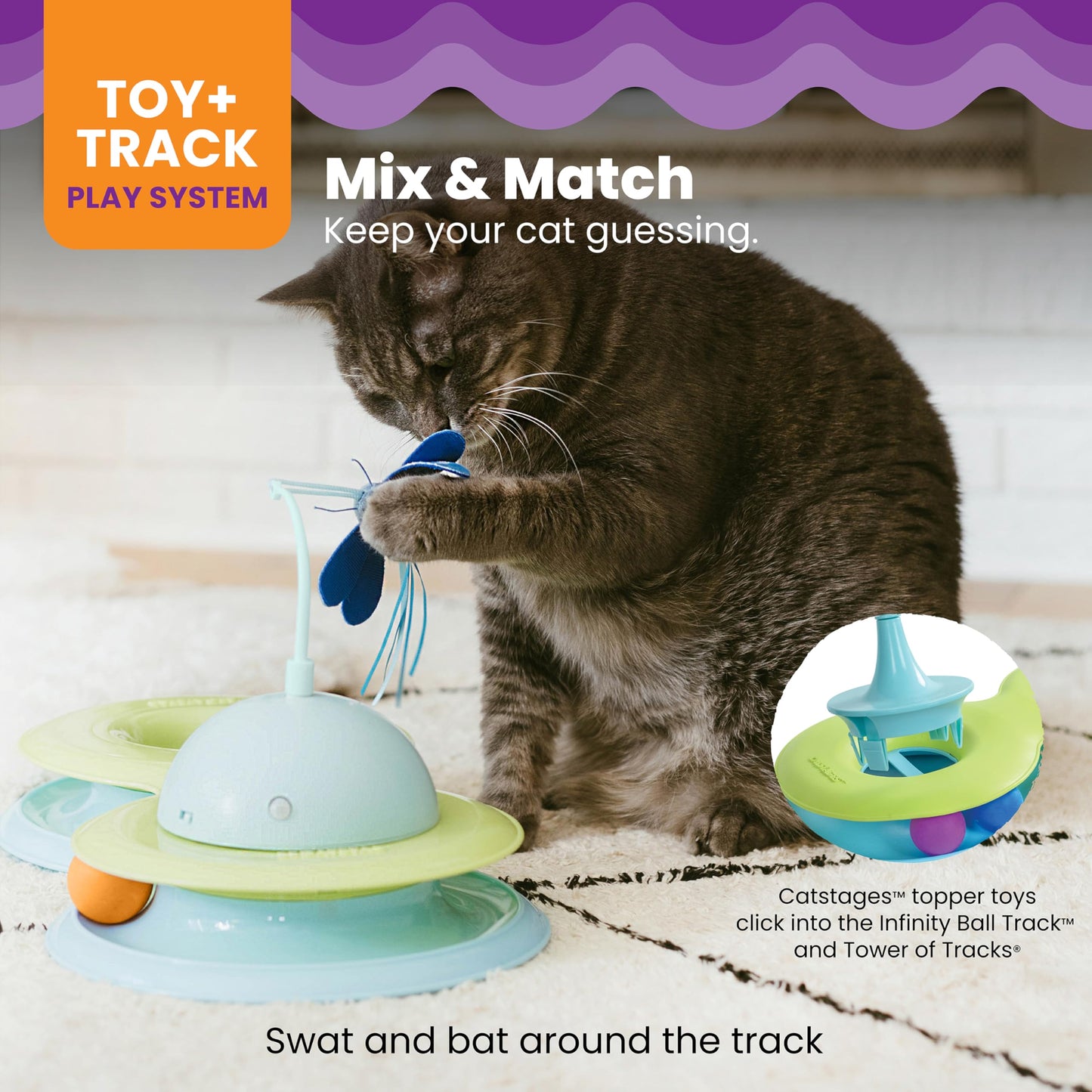 Catstages Tower of Tracks Interactive 3-Tier Cat Track Toy with Spinning Balls, Orange