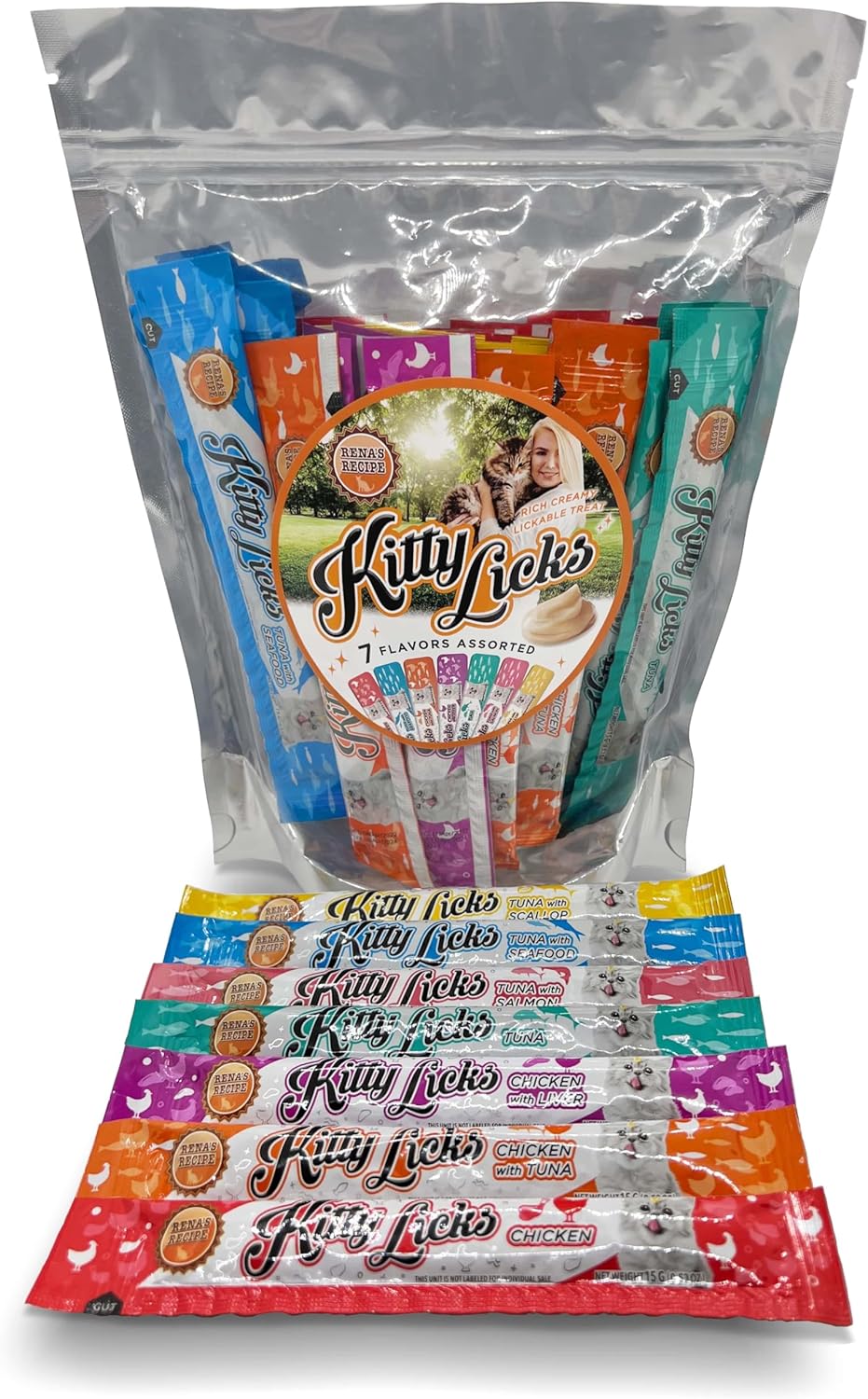 Rena's Recipe Kitty Licks Variety Pack (28 Tubes / 7 Flavor Variations of Chicken, Tuna, and Seafood)