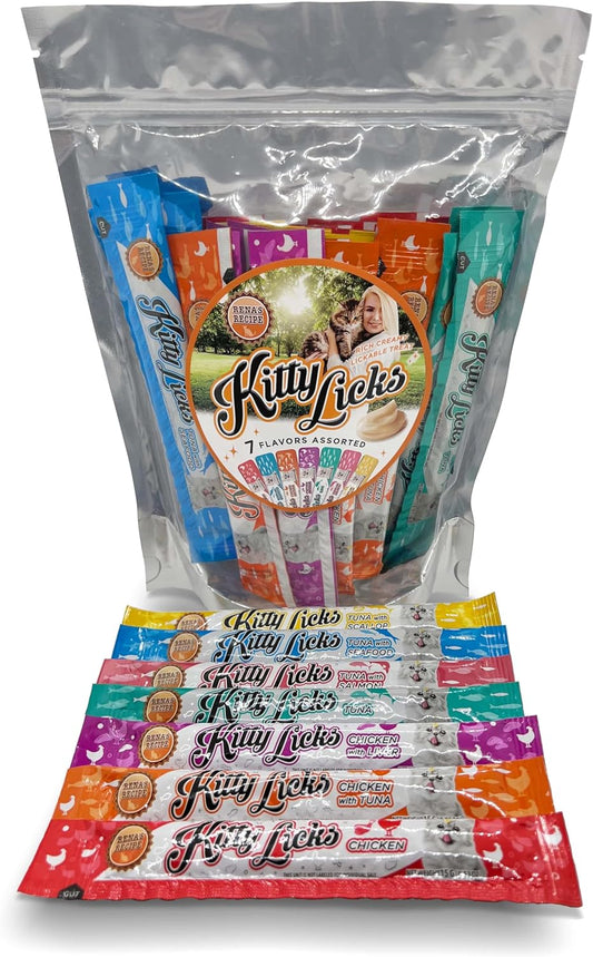 Rena's Recipe Kitty Licks Variety Pack (28 Tubes / 7 Flavor Variations of Chicken, Tuna, and Seafood)