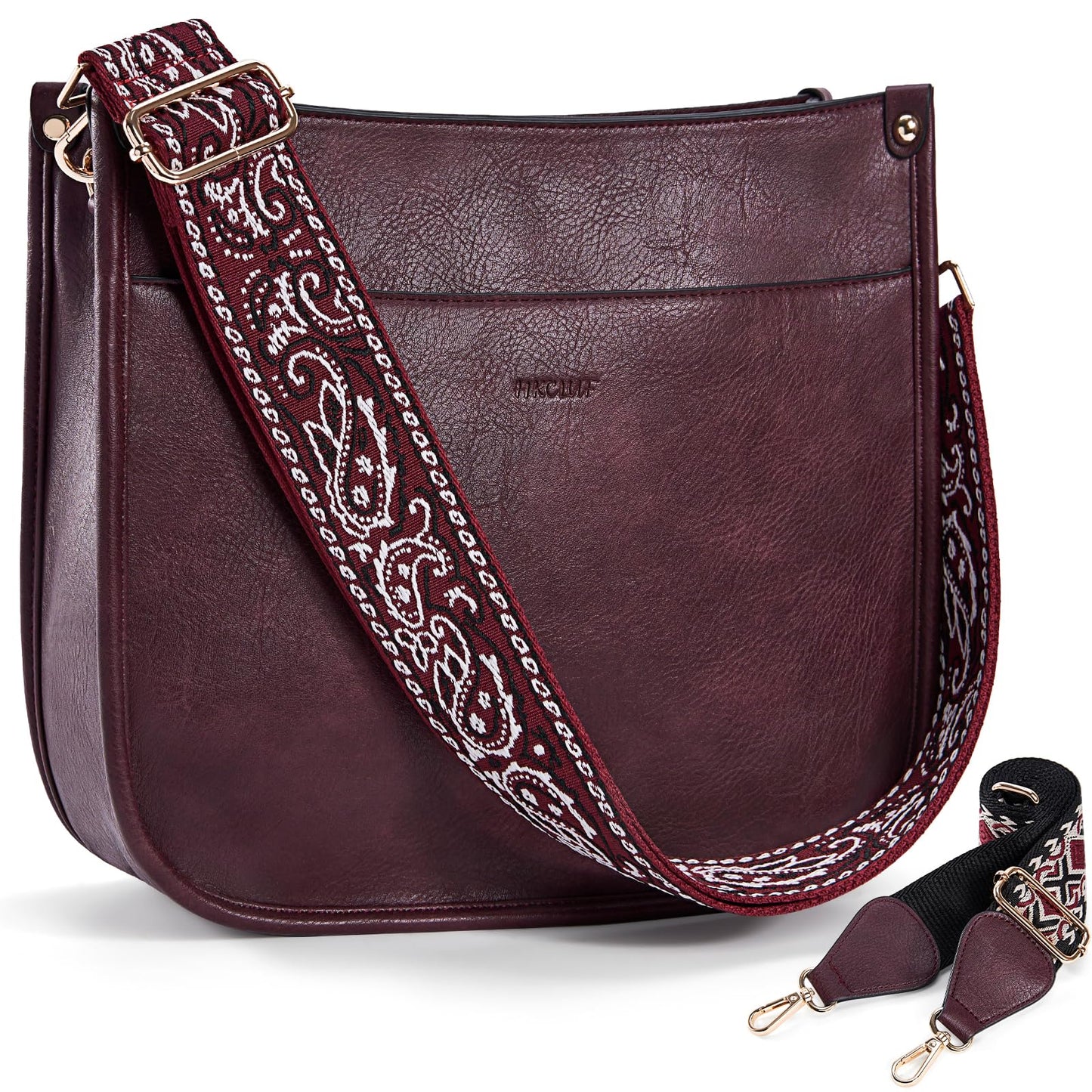HKCLUF Crossbody Bags for Women Trendy Vegan Leather Hobo Handbags With 2PCS Adjustable Guitar Strap Shoulder Bucket Bags
