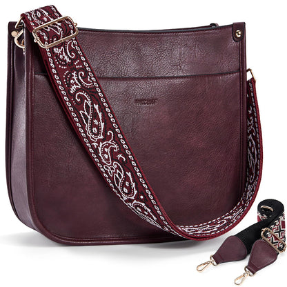HKCLUF Crossbody Bags for Women Trendy Vegan Leather Hobo Handbags With 2PCS Adjustable Guitar Strap Shoulder Bucket Bags