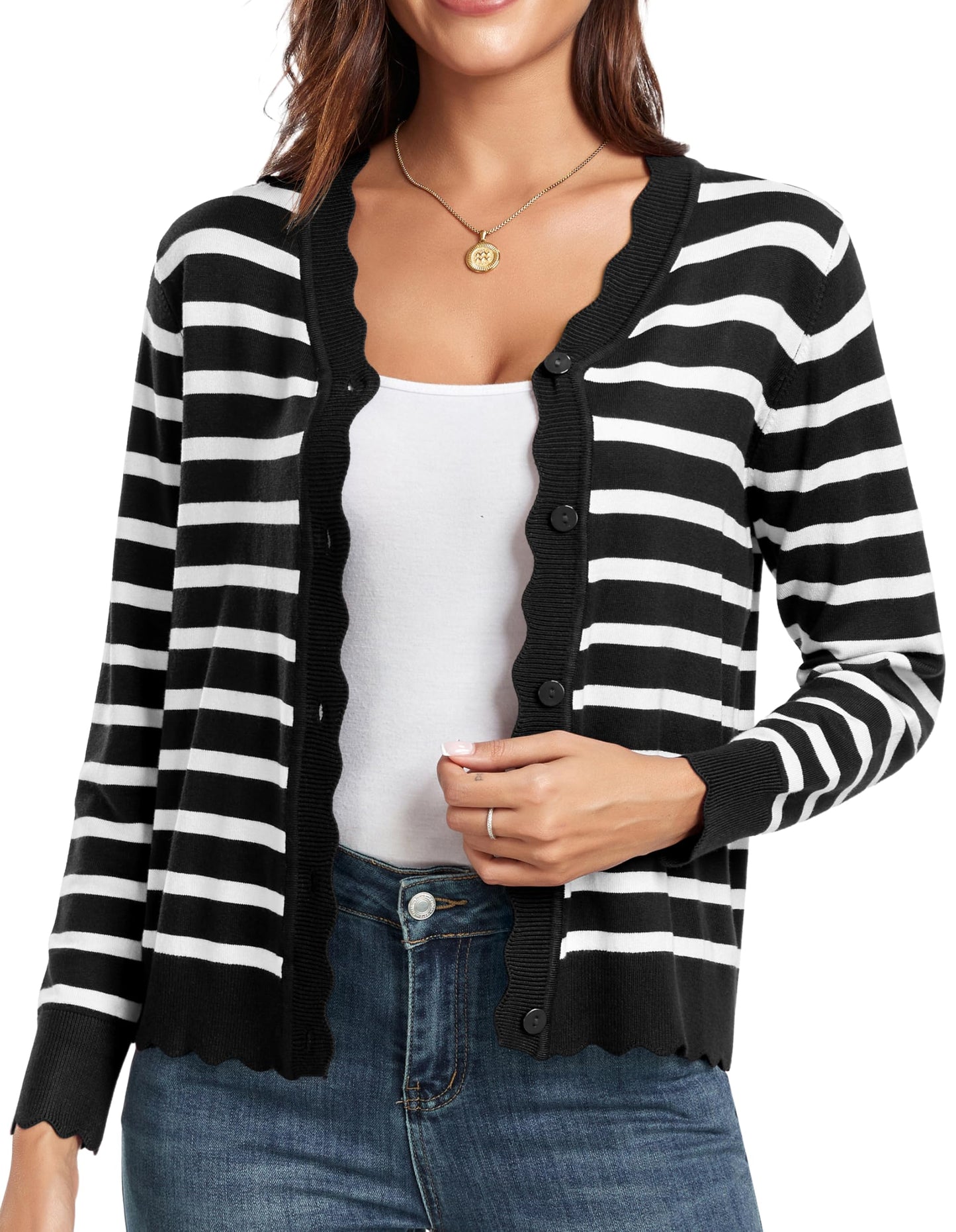 GRECERELLE Women's Long Sleeve V-Neck Button Down Cardigan Knit Shrugs Sweater