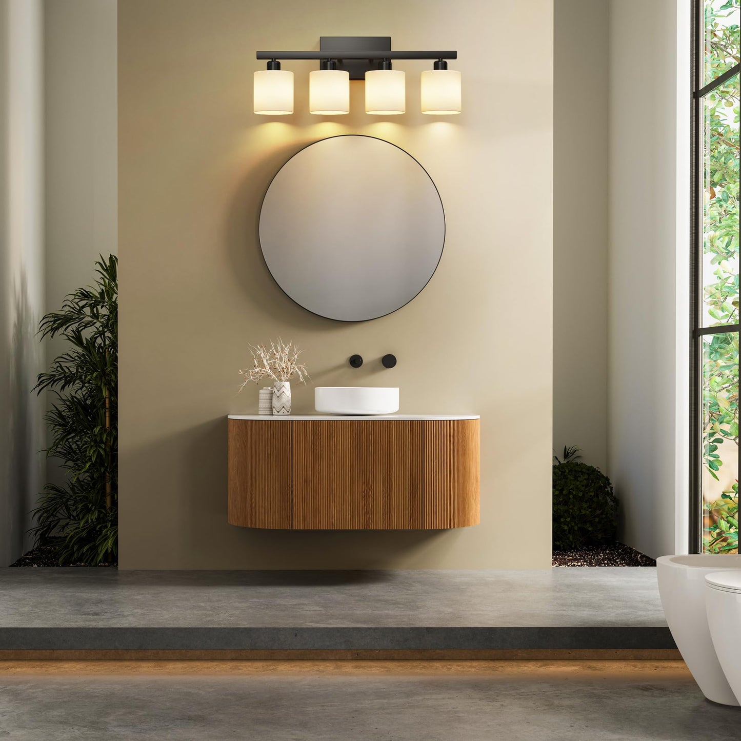 PARTPHONER Bathroom Light Fixtures, Bathroom Lighting Fixtures Over Mirror, Interior Classic Vanity Lights, Modern Bathroom Vanity Light with Textured White Glass Shade, Brushed Nickel, 3-Light