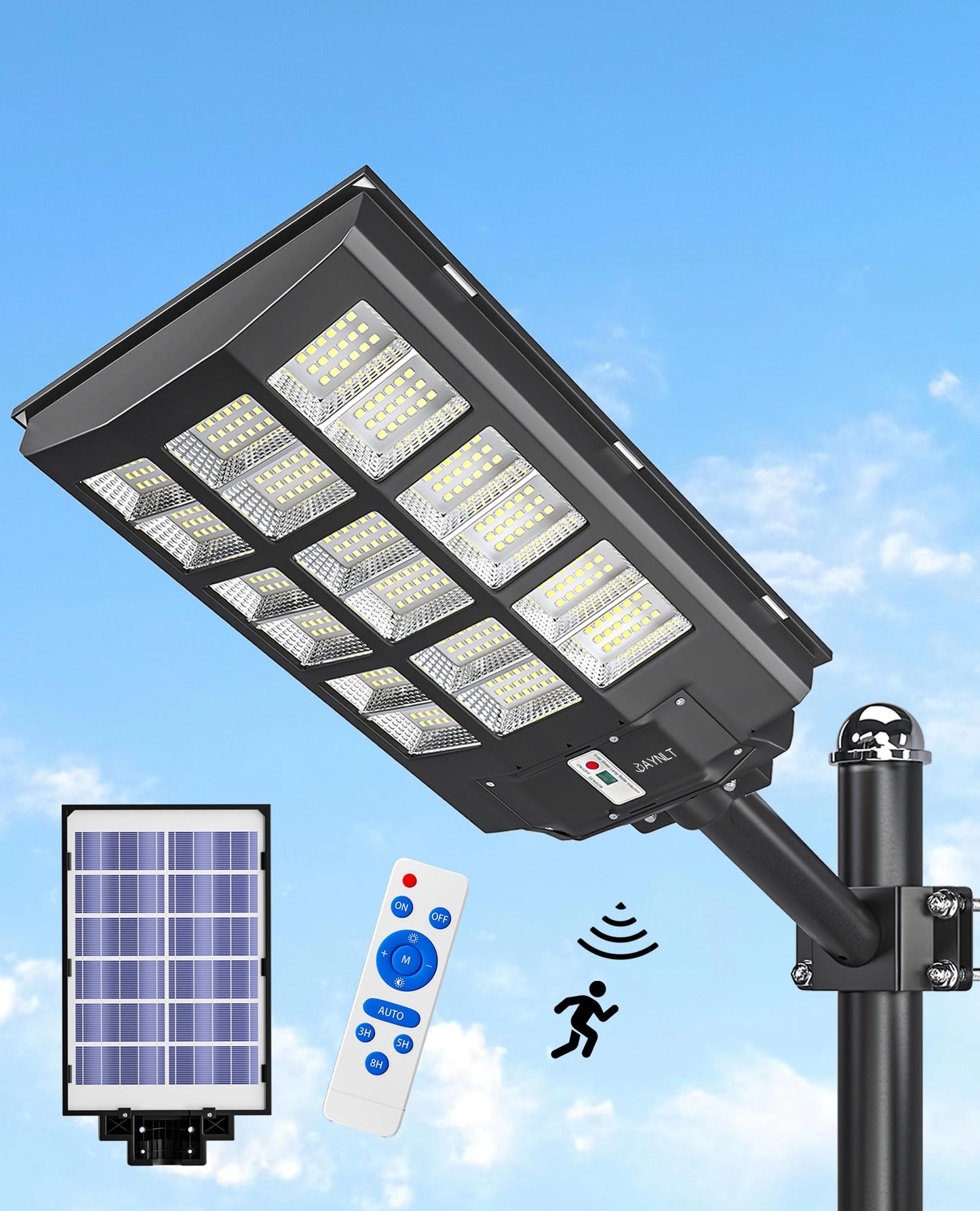 JAYNLT Y-7200W Solar Street Lights Outdoor,680000LM 6500K High Lumen Solar Parking Lot Lights Commercial, Dusk to Dawn Solar Security Flood Lights with Motion Sensor for Parking Lot,Garage,Stadium