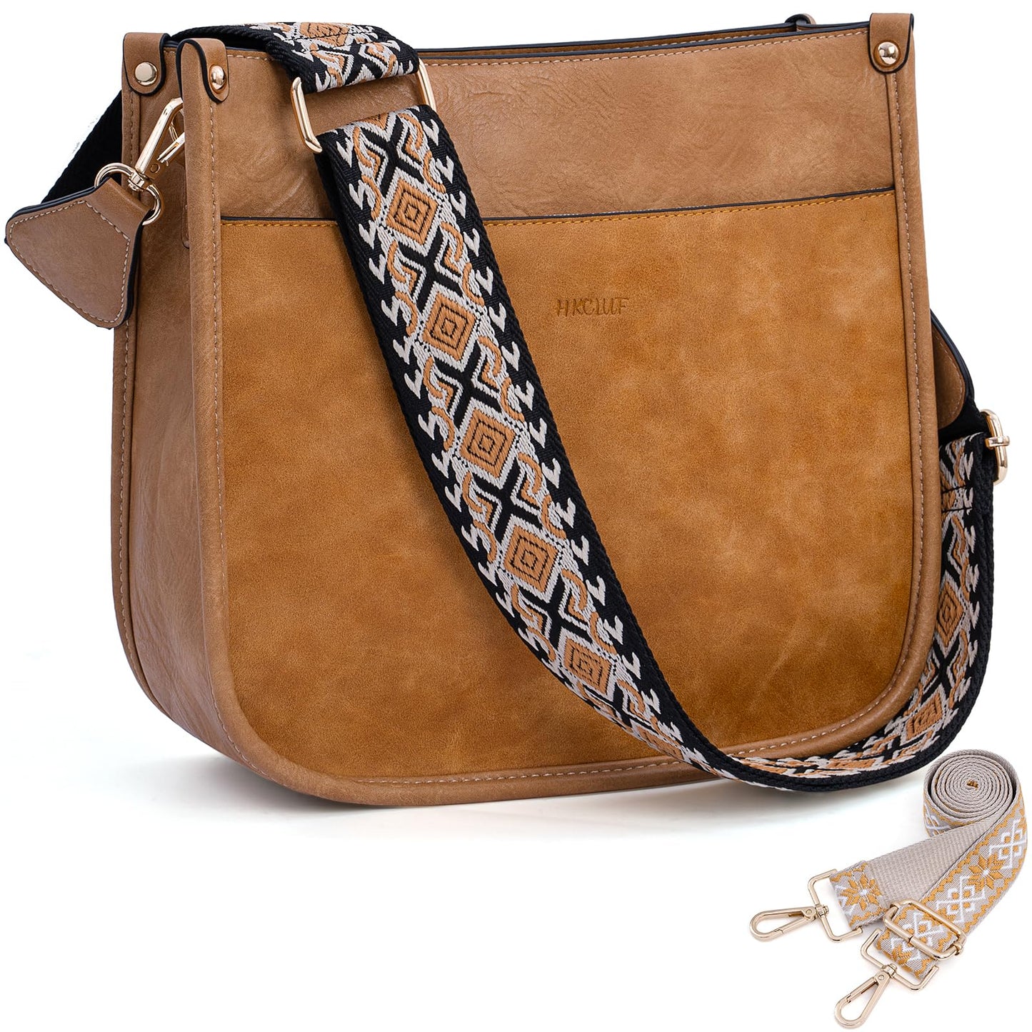 HKCLUF Crossbody Bags for Women Trendy Vegan Leather Hobo Handbags With 2PCS Adjustable Guitar Strap Shoulder Bucket Bags