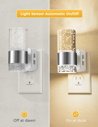 Night Lights Plug into Wall, Soft Light LED Night Light with Adjustable Brightness, Plug in Night Light with Auto Light Sensor, Wall Sconce-Style Design Night Light for Bathroom,Hallway, 2 Pack