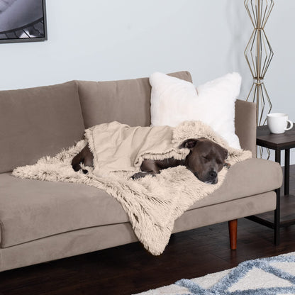Furhaven - Manta impermeable y lavable para perros y gatos de interior, hecha en piel sintética de pelo largo sintético y terciopelo en color madera, XL, gris niebla