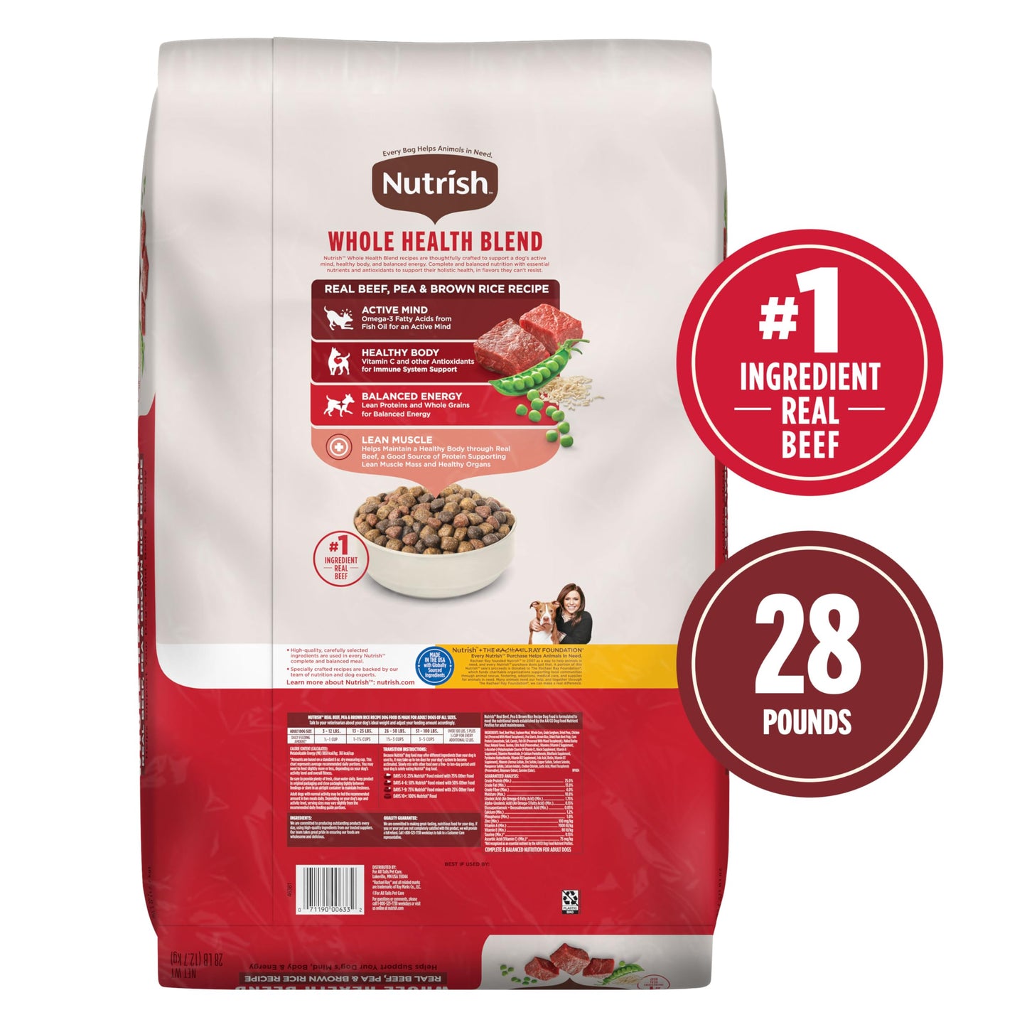 Nutrish Real Beef, Pea & Brown Rice Recipe Whole Health Blend Dry Dog Food, 40 lb. Bag, Packaging May Vary (Rachael Ray)